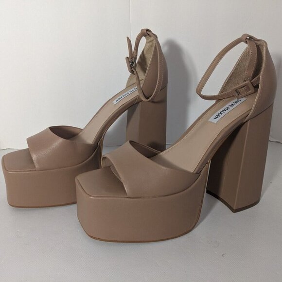 NEW- Size 9M Womens Steve Madden Kassiani Platform Leather Heeled Sandals Beige - Picture 1 of 6